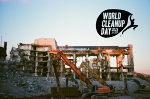 Demolition wastes with the World Cleanup Day Logo